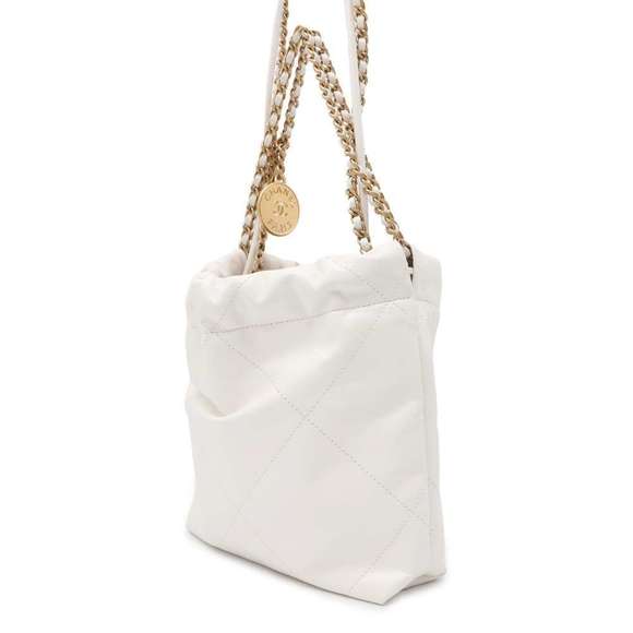 Chanel Shoulder Mini Calf Leather Mark 22 White Shiny Coco Bag - Picture 1 of 11